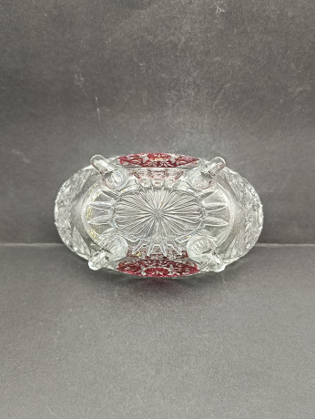 Салатница винтажная Anna Hutte на ножках, с красным декором, хрусталь, 15 х 9 см, Германия, 1970-80гг.