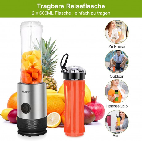 Kitchen Pro + Kitchen Pro + Smoothie-Maker mit 2 To Go Flasche 260W Mixer Blender, 260,00 W, 304-Edelstahl, Leicht zu reinigen, 2 Tritan-Trinkflaschen  Kitchen Pro + прибор для приготовления смузи с 2 бутылками на вынос Миксер-блендер, 260 Вт, 260,00 Вт, 