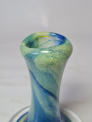 Подсвечник винтажный Glaskünstler Peter Kaspar, стеклянный в  зелено-голубых тонах, 10,5 x 8 см, Германия, 1960-70гг.