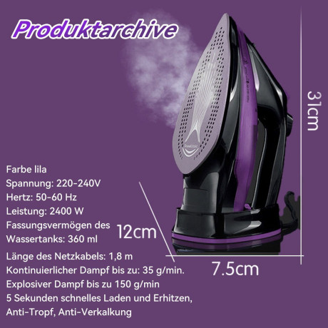 Hikeren Hikeren Dampfbugeleisen 2400 W Kabelloses Dampfbugeleisen, Kapazitat 360ML  Паровой утюг Hikeren, беспроводной паровой утюг мощностью 2400 Вт, емкость 360 мл.