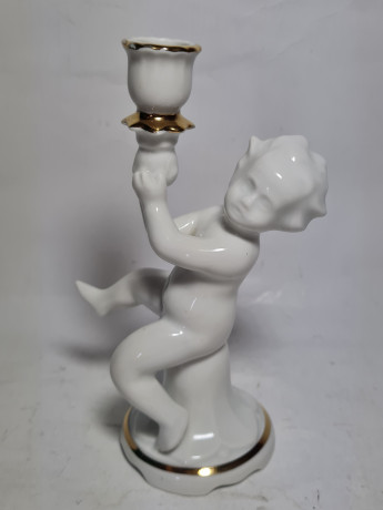 Подсвечник винтажный ARPO, в основании фигурка младенца, фарфор, 17 см, Румыния, 1960-70гг.