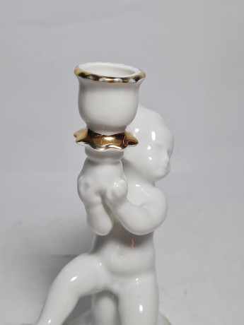 Подсвечник винтажный ARPO, в основании фигурка младенца, фарфор, 17 см, Румыния, 1960-70гг.