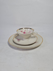 Чайное трио винтажное Bareuther Waldsassen Bavaria в бело-розовых тонах с растительным декором, фарфор, Германия, 1970-80гг.