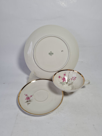 Чайное трио винтажное Bareuther Waldsassen Bavaria в бело-розовых тонах с растительным декором, фарфор, Германия, 1970-80гг.