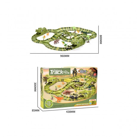 Debuy Elektrisches Dinosaurierbahnauto Spielzeug DIY-Achterbahntunnel Электрический поезд с динозаврами
