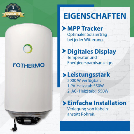EPP.Solar EPP.Solar Wasserkocher Fothermo 30 L Photovoltaik Hybrid Wasser Boiler – Warmwasserspeicher, 30L  EPP.Солнечный чайник Fothermo 30 л фотоэлектрический гибридный водонагреватель бак для горячей воды, 30 л