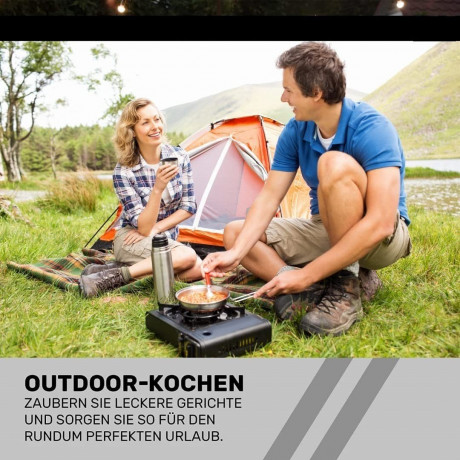JUNG JUNG Gaskocher mobiler Campingkocher Gaskocher + 16 Kartuschen Gas, Autark verwendbar, (Gaskocher Notfall, Kartuschenkocher, Butangaskocher, praktischem Transportkoffer, erhitzen  aufwarmen Lebensmittel), mobiler Gaskocher, Outdoor geeignet Camping K