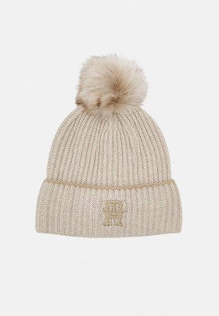 Tommy Hilfiger FESTIVE LUXE BEANIE POMPOM Beanie oat milk FESTIVE LUXE BEANIE POMPOM Шапочка овсяное молоко