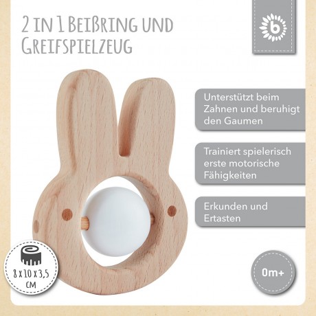 bieco Beissring Holz Natur Zahnungshilfe mit Silikon Kugeln Baby Greifling 7cm Beissringe Кольцо для прорезывания зубов