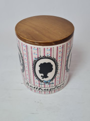 Сахарница винтажная SMF Schramberg с деревянной крышкой "Силуэты", фарфор, 11.5см, Германия, 1960-70гг.