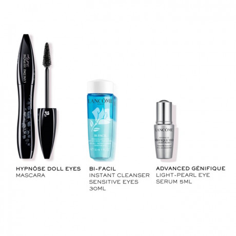Lancome Hypnose Doll Eyes Geschenkset  Подарочный набор: Тушь для ресниц Hypnose Doll Eyes 6,5 мл + Bi-Facil 30 мл + Сыворотка для глаз Advanced Genifique Light-Pearl Eyes 5 мл 