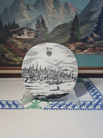 Altenkunststadt Декоративная квадратная тарелка в черно-белом цвете с изображением города Трир, 20 см, Германия, 1970-80гг.