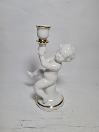 Подсвечник винтажный ARPO, в основании фигурка младенца, фарфор, 17 см, Румыния, 1960-70гг.