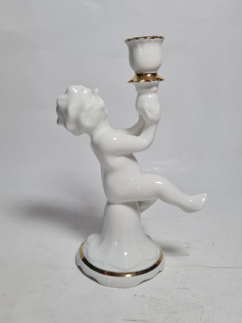 Подсвечник винтажный ARPO, в основании фигурка младенца, фарфор, 17 см, Румыния, 1960-70гг.