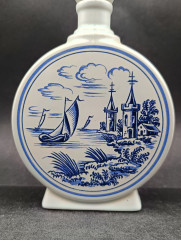 Фляга винтажная с пробкой Ulmer Keramik с изображением парусников, фарфор, 17.5 х 12 см, Германия, 1960-70гг.