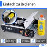 ZMC ZMC Gaskocher Edelstahl 1 flammig Campingkocher Gaskocher Grillplatte+4 Gaskartusche, (Grill Platte Tischgrill Doppel Gasbrenner Gasgrill Kochfeld mit Piezozundung Warmeleistung: 2,2KW), Butan Gas 227g Gaskocher Outdoor Camping Gas Kocher Herd Butanga