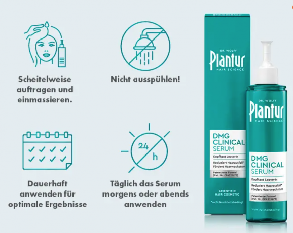 Plantur Haarserum Kopfhaut DMG Clinical, Сыворотка для волос и кожи головы с кофеином, ниацинамидом и цинком, не требует смывания, 125 мл