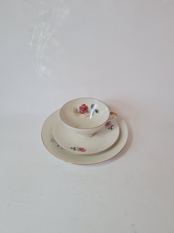  Чайное трио винтажное Z & Co / Tirschenreuth Bavaria "Бело-красные полевые цветы", фарфор, Германия, 1960-70гг.