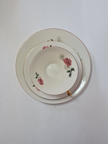  Чайное трио винтажное Z & Co / Tirschenreuth Bavaria "Бело-красные полевые цветы", фарфор, Германия, 1960-70гг.