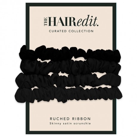 The Hair Edit Black Ruched Ribbon Scrunchies  Черные резинки для волос с рюшами и лентой
