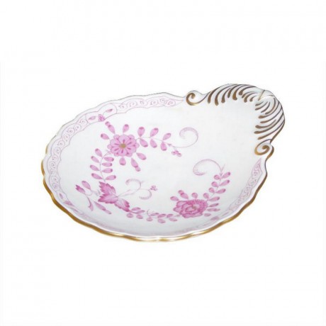 Meissen Meissen  'Neuer Ausschnitt - Indische Malerei 2 mit Kante purpur Goldpunkte mit Goldrand' Muschelschale / Salzgefass Мейсен "Новая секция - индийская живопись 2 с краем пурпурно-золотые точки с золотым ободком" ракушка / сосуд для соли