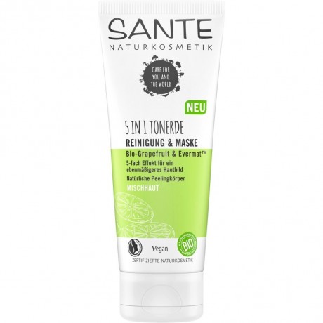 Sante 5in1 Tonerde Reinigung & Maske Bio-Grapefruit & EvermatTM  Глиняное очищающее средство и маска 5 в 1 Органический грейпфрут и EvermatTM