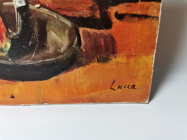 Italian Painting, Итальянская живопись Картина "Вечер музыканта", художник Lucca, холст масло, 41см х 20 см, Италия 1960-1970