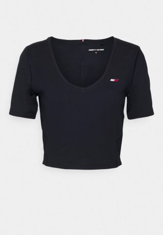 Tommy Hilfiger CROPPED FITTED TEE Basic T-shirt desert sky УКОРОЧЕННАЯ ФУТБОЛКА Базовая футболка небо пустыни