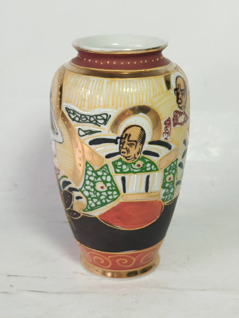 Ваза винтажная Japan Foreign малая в традиционном японском стиле, в оранжево-коричневых тонах, фарфор, 13 см, Япония, 1960-70гг.