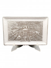 Поднос винтажный Karlsruhe "Карлспуэ в 1715 году", майолика, кракелюр / чб декор, керамика, 30 х 19 см, Германия, 1970-80гг.