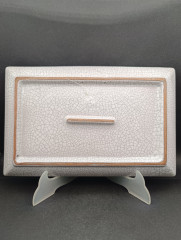 Поднос винтажный Karlsruhe "Карлспуэ в 1715 году", майолика, кракелюр / чб декор, керамика, 30 х 19 см, Германия, 1970-80гг.