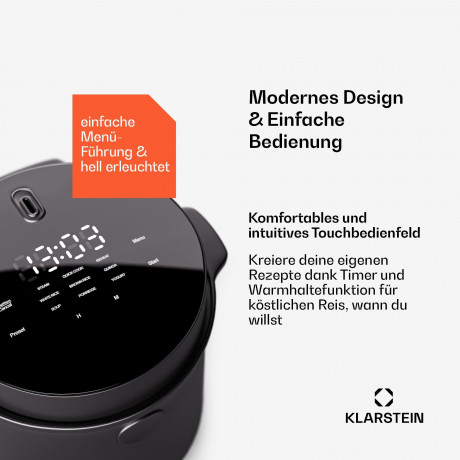 Klarstein Klarstein Reiskocher Kenbu, 350 W, mit dampfgarer Elektrisch Multifunktions Kocher Schwraz Rot Рисоварка Klarstein Kenbu, 350 Вт, с электрической многофункциональной плитой-пароваркой Черный