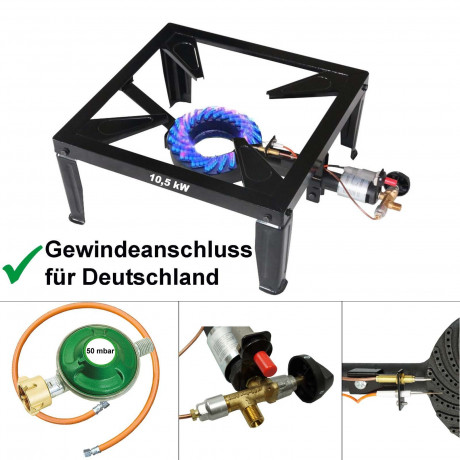 BlueCraft BlueCraft Gaskocher, (mit Piezozundung, Zundsicherung, inkl. Gasschlauch und Gasregler Druckminderer Gas), 10,5 kW 4 Fuss Hockerkocher Campingkocher Gasbrenner 4 Bein, Ideal fur das Zubereiten grosserer Mengen an Speisen  Газовая плита BlueCraft