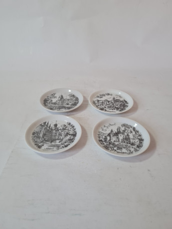 Набор декоративных тарелок винтаж Rheinpfalz  с изображением Нойхаус-Лангенбург-Бюрресхайм-Детнольд, 4шт х 9,5 x 1,5 см, Германия, 1960-70гг.