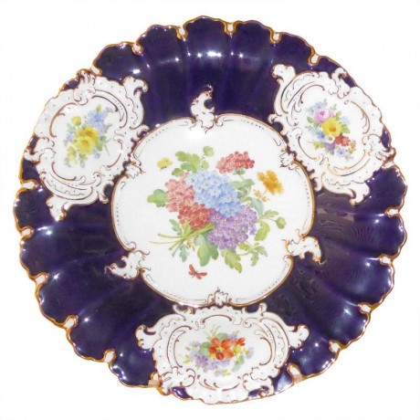 Meissen Meissen 'Blume Kobalt mit Goldrand' Prunkschale mit Zertifikat 30 cm Мейсен "цветок кобальта с золотым ободком" роскошная чаша с сертификатом 30 см