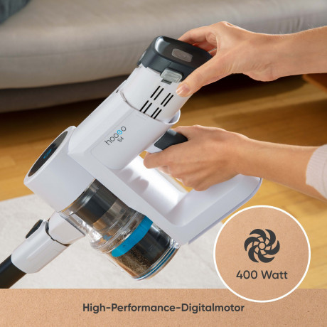 hoogo hoogo Akku-Hand-und Stielstaubsauger S4, 430 W, beutellos, Auch mit Beutel verwendbar. Ideal fur Allergiker  Беспроводной ручной пылесос Hoogo S4, 430 Вт, без мешка, можно использовать и с мешком. Идеально подходит для аллергиков