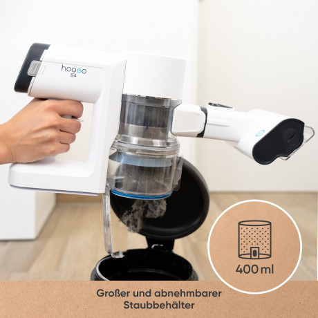 hoogo hoogo Akku-Hand-und Stielstaubsauger S4, 430 W, beutellos, Auch mit Beutel verwendbar. Ideal fur Allergiker  Беспроводной ручной пылесос Hoogo S4, 430 Вт, без мешка, можно использовать и с мешком. Идеально подходит для аллергиков