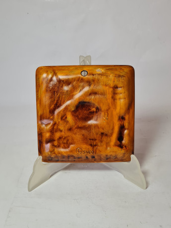 Резная разноцветная картина из дерева винтажная "Сан-Франциско" SNCO, 15,5 x 15,5 x 1,5 см, США, 1960-70гг.