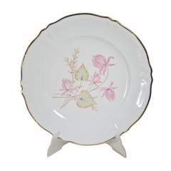 Блюдо винтажное Bavaria "Розовые цветы" с золотой каймой, фарфор, 31.5 см, Германия, 1960-70гг.