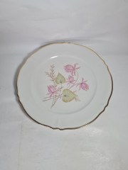 Блюдо винтажное Bavaria "Розовые цветы" с золотой каймой, фарфор, 31.5 см, Германия, 1960-70гг.