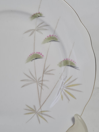 Чайное трио винтажное Bareuther Bavaria с зеленым ботаническим декором, фарфор, Германия, 1970-80гг.