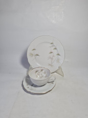 Чайное трио винтажное Bareuther Bavaria с зеленым ботаническим декором, фарфор, Германия, 1970-80гг.