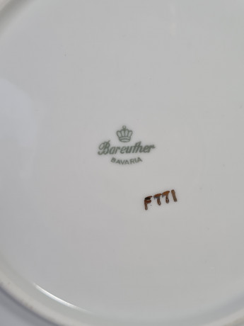 Чайное трио винтажное Bareuther Bavaria с зеленым ботаническим декором, фарфор, Германия, 1970-80гг.