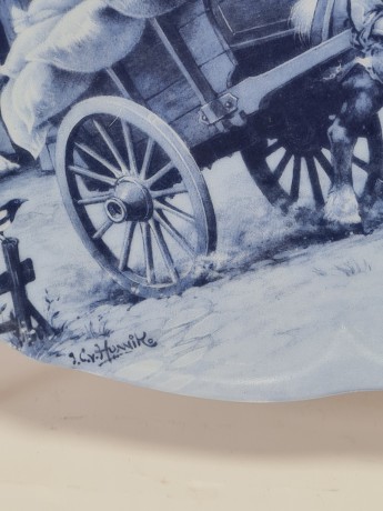 Scherzer Декоративная тарелка с подвесом "Повозка у мельницы" Дельфтский фарфор, Голландия/Германия, 24 см, 1984г