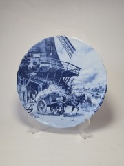 Scherzer Декоративная тарелка с подвесом "Повозка у мельницы" Дельфтский фарфор, Голландия/Германия, 24 см, 1984г