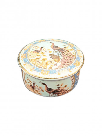 Шкатулка винтажная Tilia "Павлин", в коричнево-голубых тонах, фарфор, 10 х 5 см, Германия, 1960-70гг.