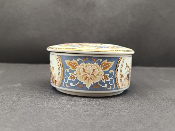 Шкатулка винтажная Tilia "Павлин", в коричнево-голубых тонах, фарфор, 10 х 5 см, Германия, 1960-70гг.