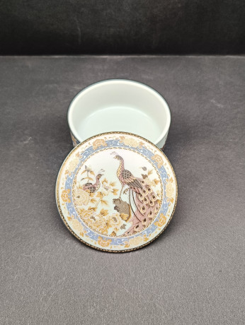 Шкатулка винтажная Tilia "Павлин", в коричнево-голубых тонах, фарфор, 10 х 5 см, Германия, 1960-70гг.