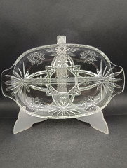 Блюдо винтажное Anchor Hocking "Звезда Давида", с ручками, ручная огранка, хрустальное стекло, 25 х 15 см, США, 1960-70гг.