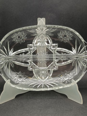 Блюдо винтажное Anchor Hocking "Звезда Давида", с ручками, ручная огранка, хрустальное стекло, 25 х 15 см, США, 1960-70гг.